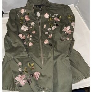 Inc International Concepts Embroidered Long Sleeve Army green Peplum Jacket‎ Top